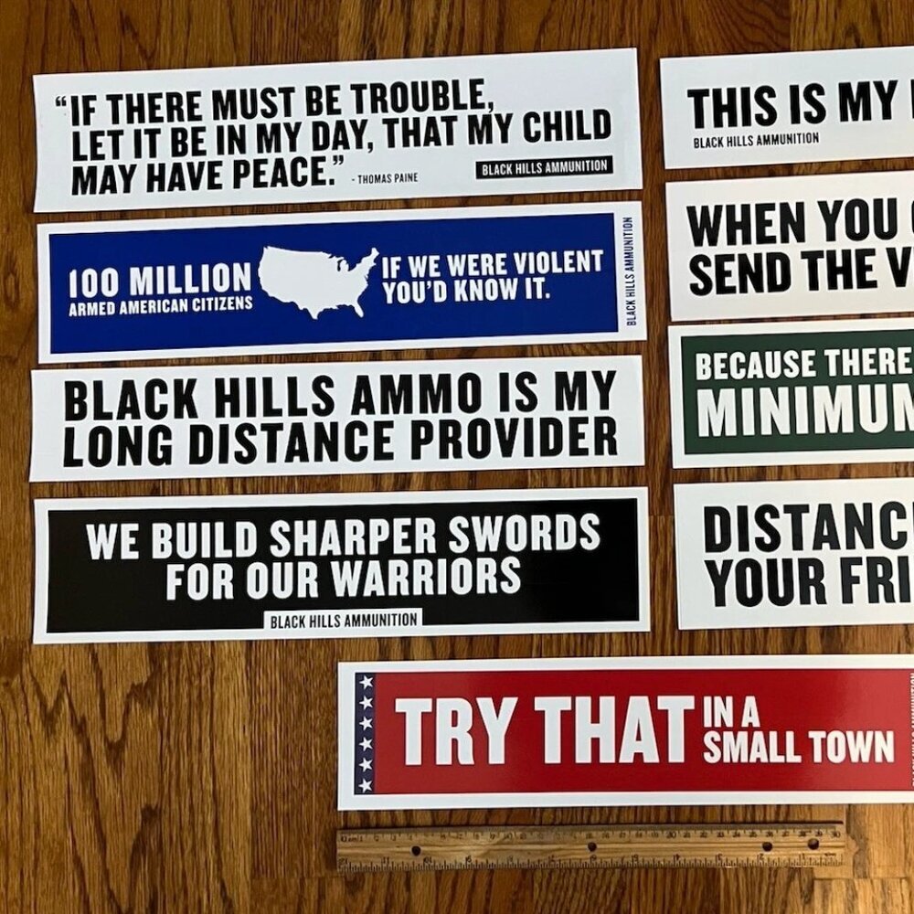 Bundle of 9 Black Hills Ammunition Tactical 15" Bumper Stickers